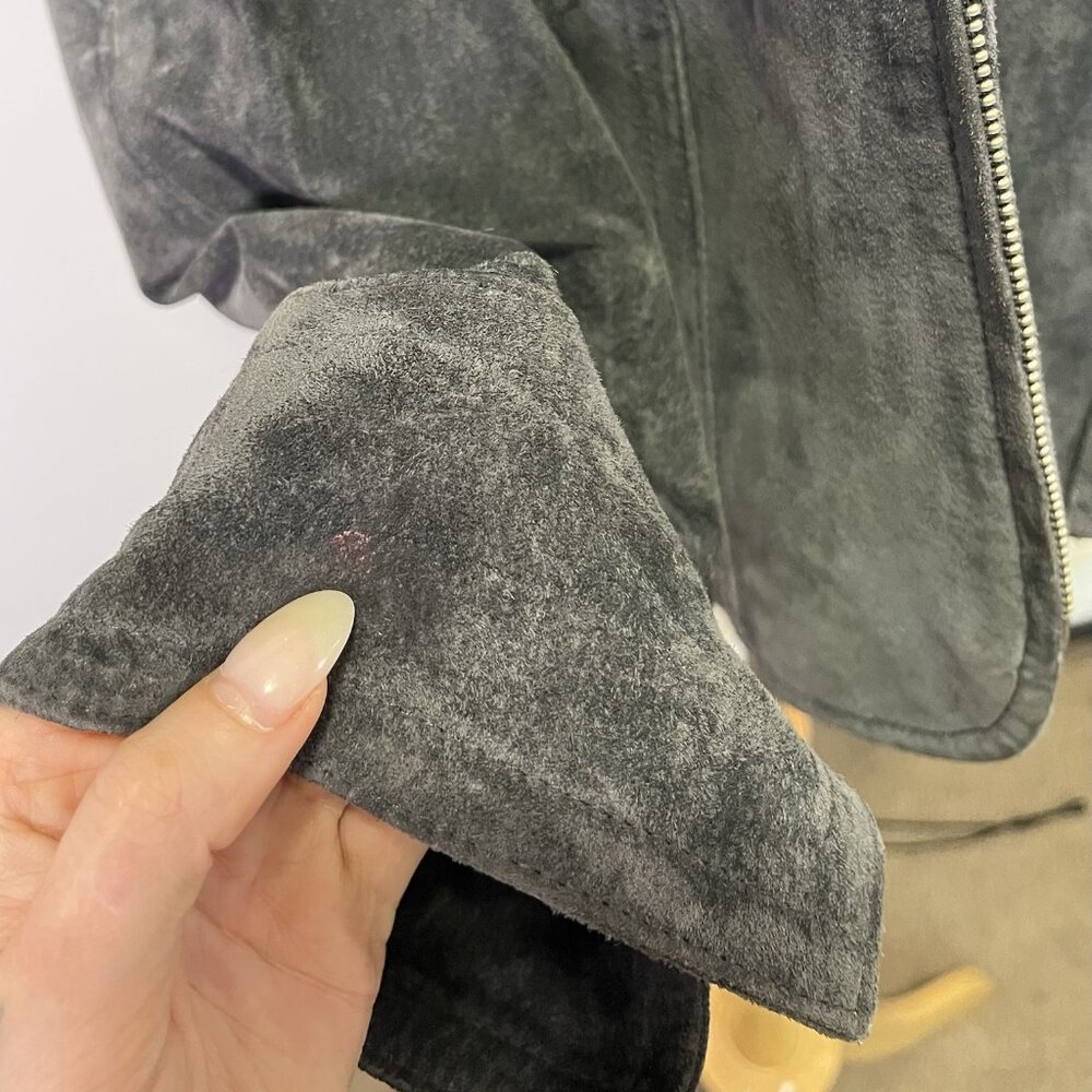 Y2K Live A Little Suede Leather Jacket XL Dark Gray Zip Front Boho Western Moto - Picture 10 of 10